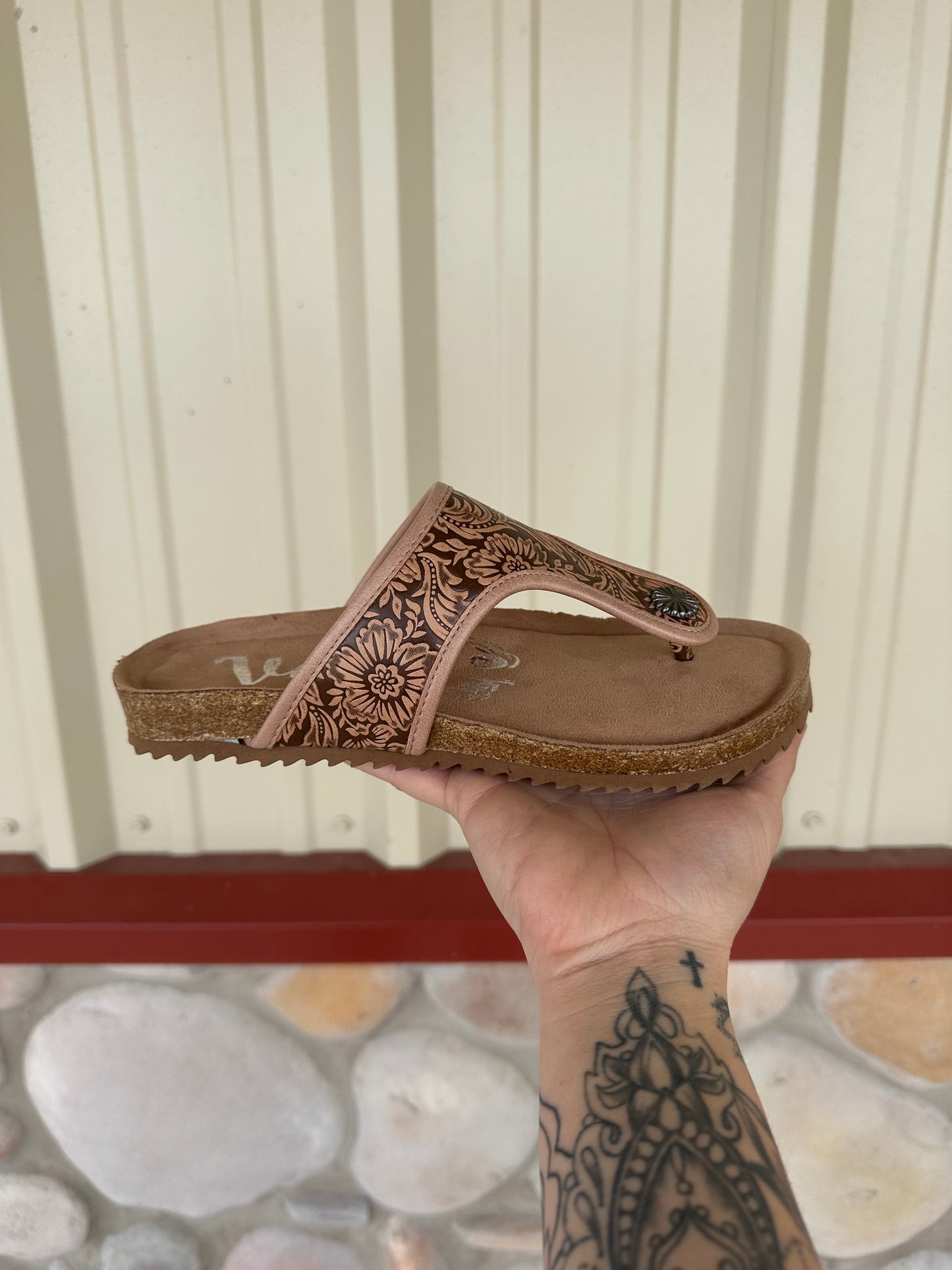 The Western Bloom – Tooled Leather Slide Sandal