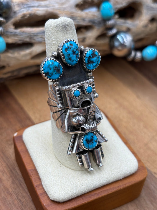 Morning Singer Kachina Ring #6 Sz 8 by Doris Smallcanyon, Navajo
