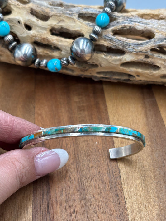 Kingman Inlayed Cuff #2 by Steve Francisco, Navajo