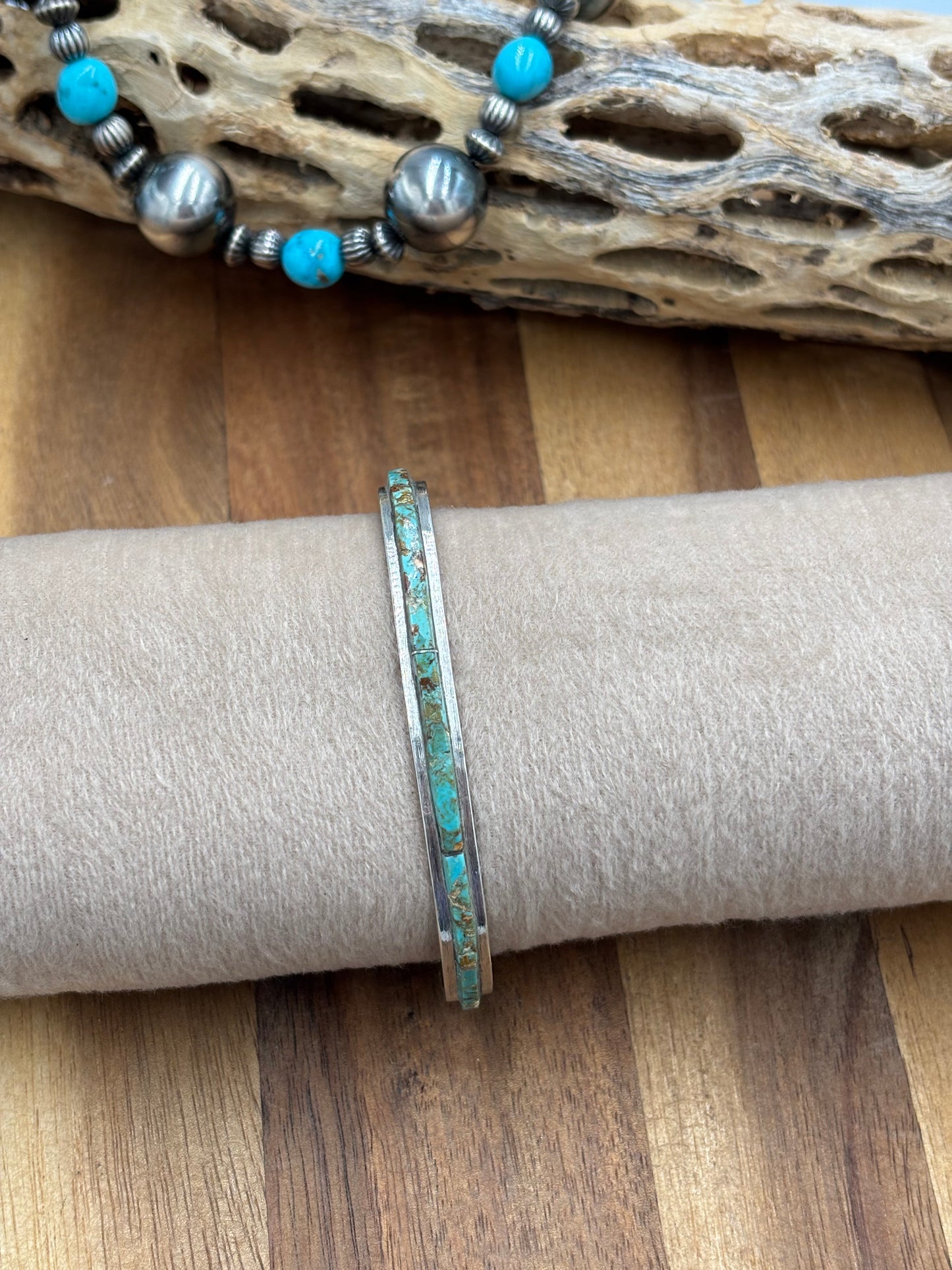 Kingman Inlayed Cuff #3 by Steve Francisco, Navajo
