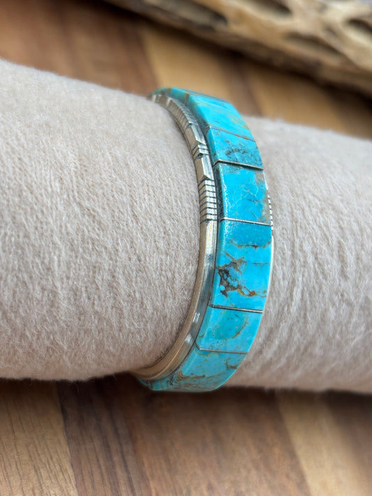 Kingman Inlayed Cuff #1 by Steve Francisco, Navajo