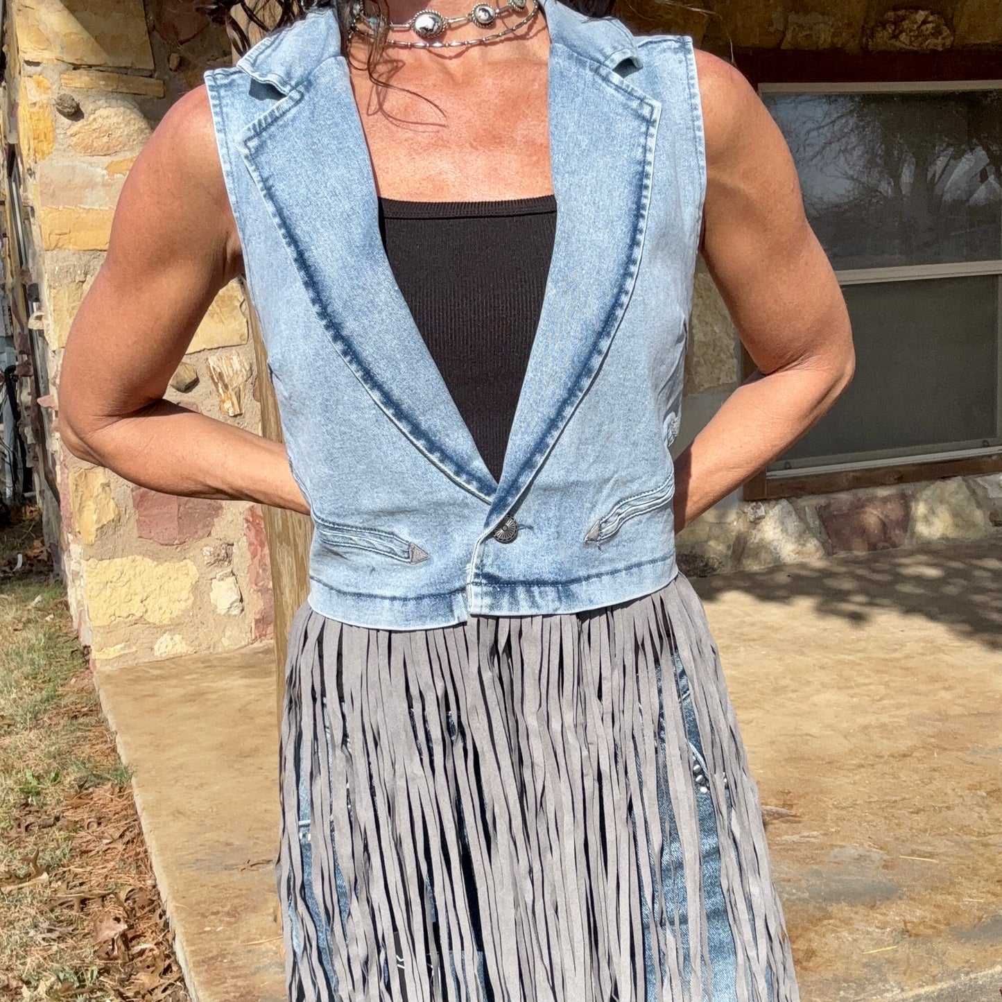 Dusty Trails Denim Fringe Vest