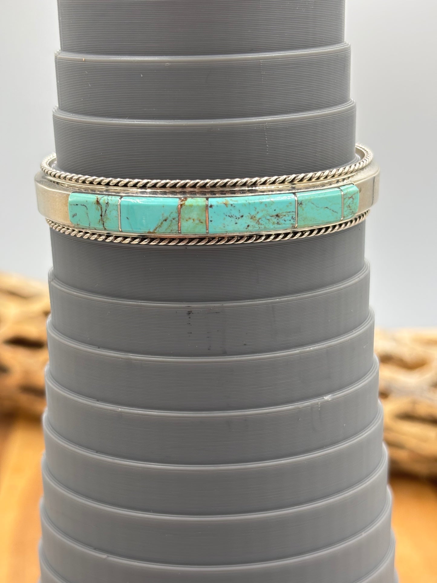 Kingman Inlayed Cuff #1 by Steve Francisco, Navajo