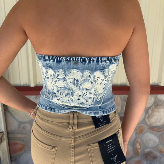 Wildflower Denim Tie Back Corset Top