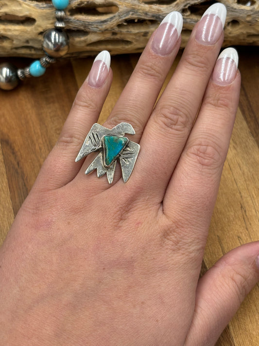 Turquoise Thunderbird Ring size 7.5 by Jude Candeleria, Navajo