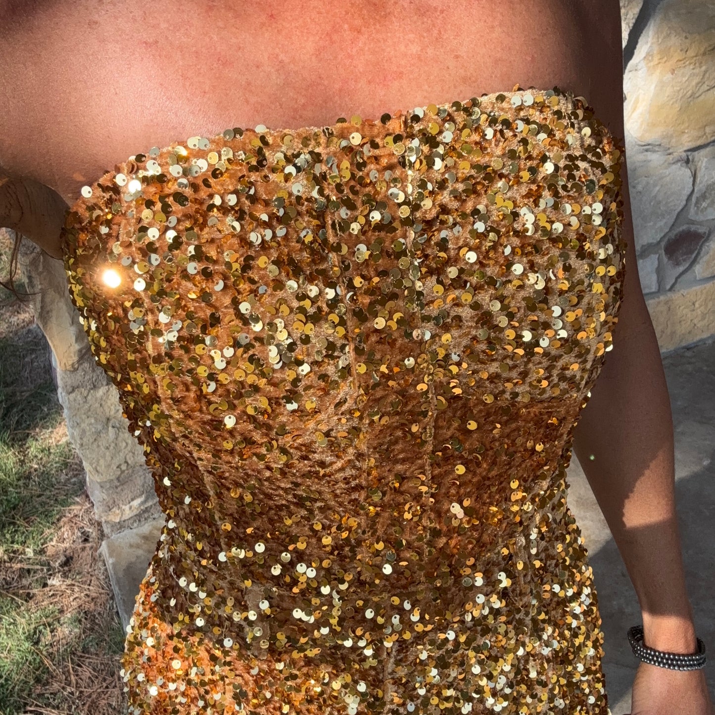 Gold Dust Sequin Strapless Romper