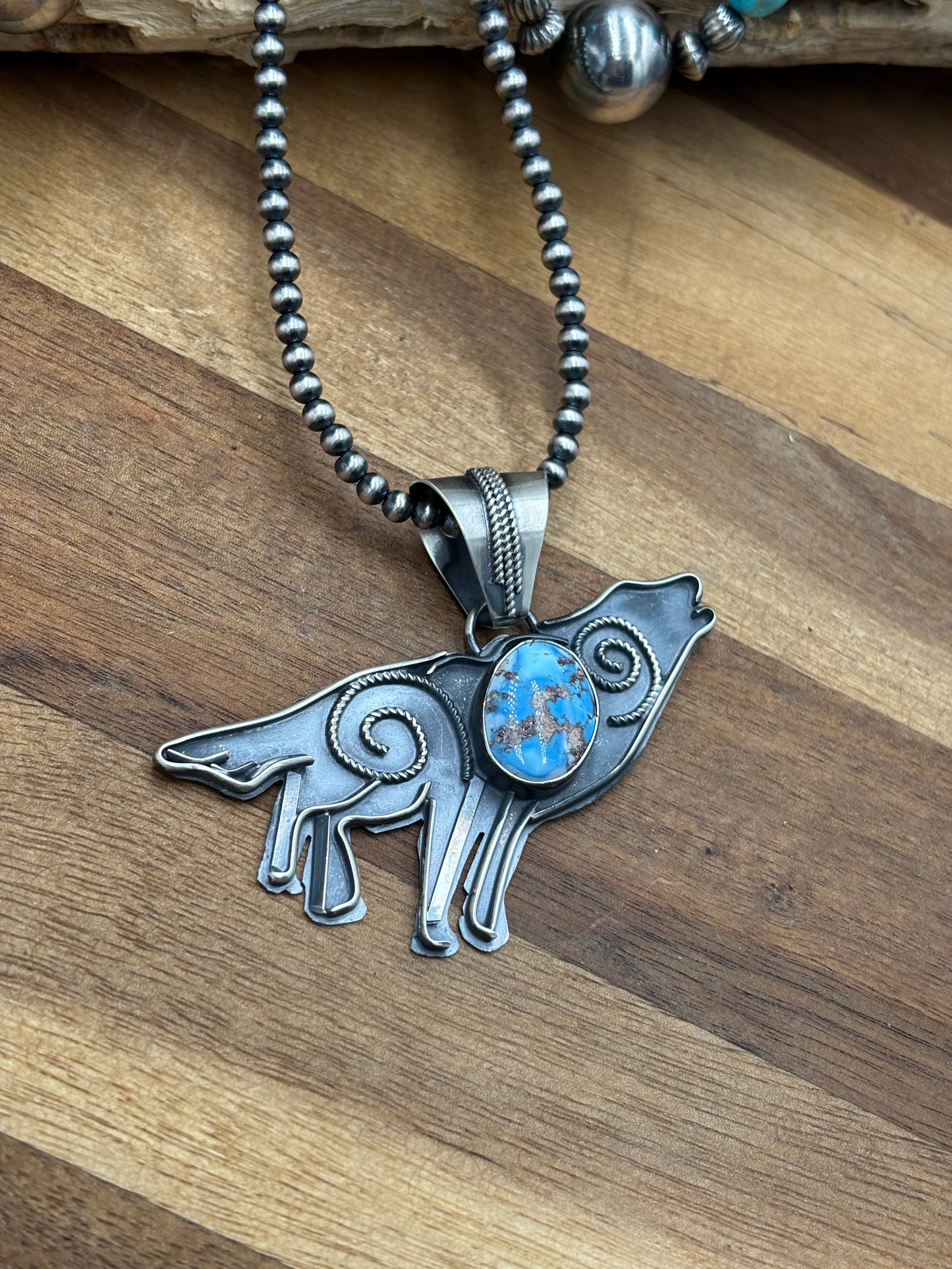 Golden Hills Howling Wolf Pendant by Miranda Willie, Navajo