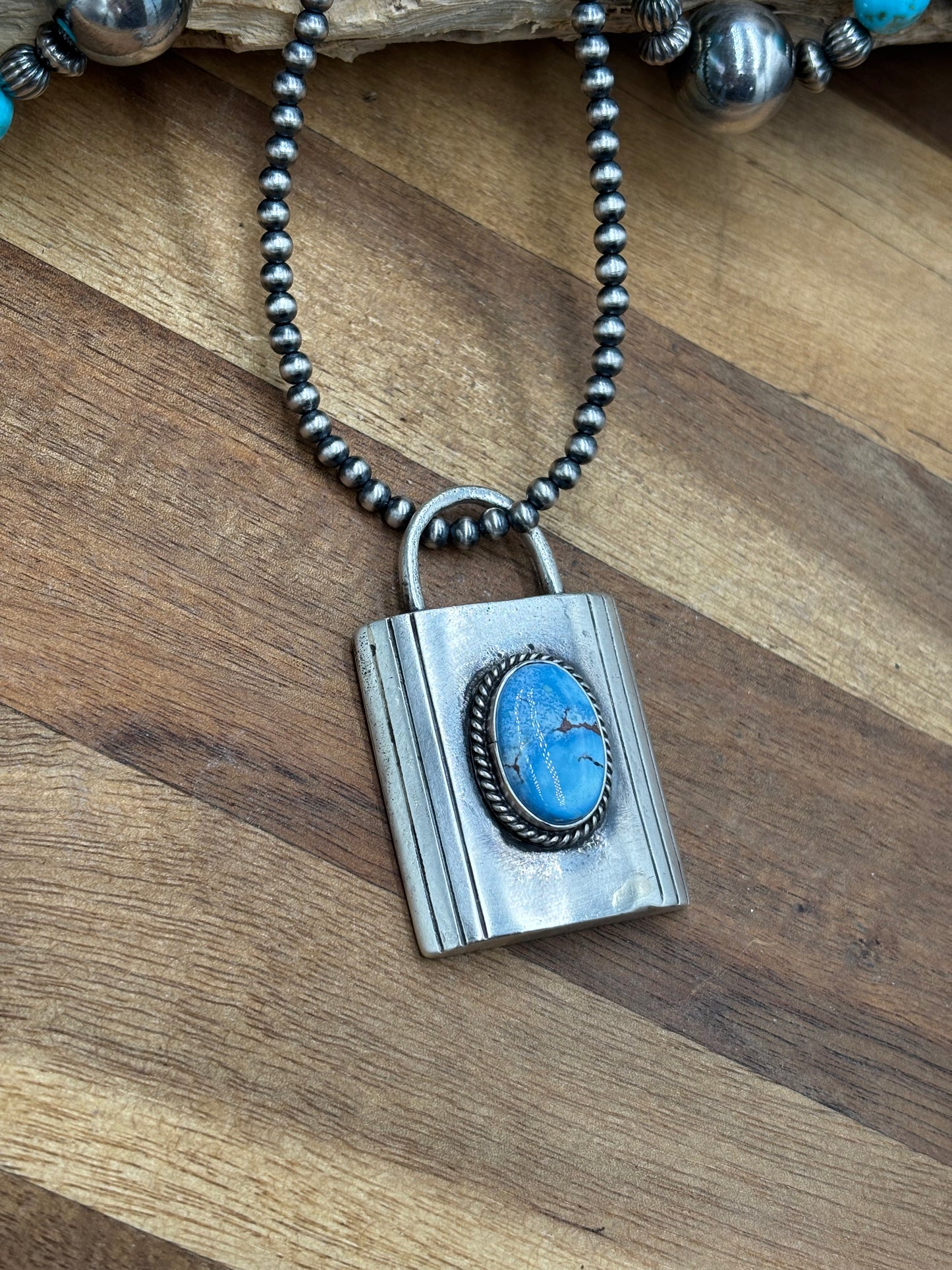 Golden Hills XL Lock Pendant by Charles Johnson, Navajo