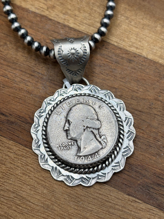 Liberty 1944 Quarter Pendant by Jeff Largo, Navajo