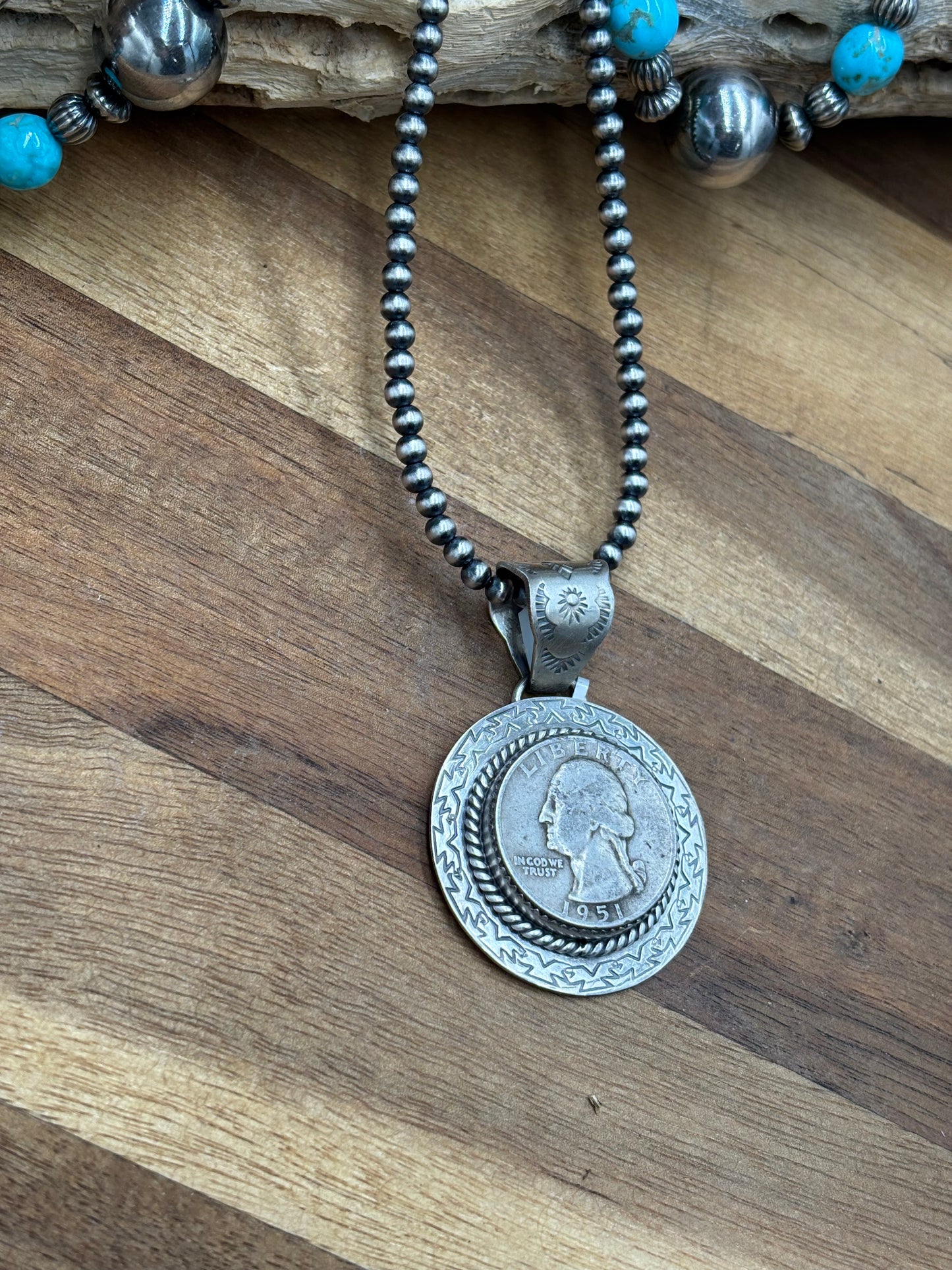 Liberty 1951 Quarter Pendant by Jeff Largo, Navajo