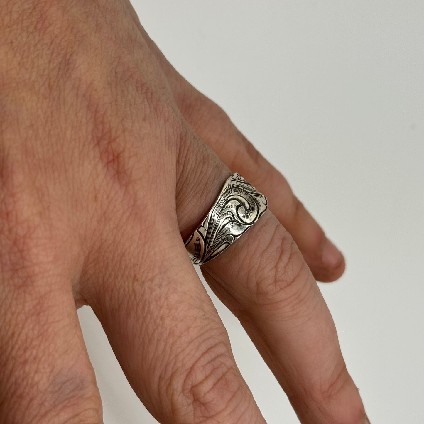 Lujan Silver Engraved Sterling Silver Adjustable Ring (Fits size 6.5-8 best)