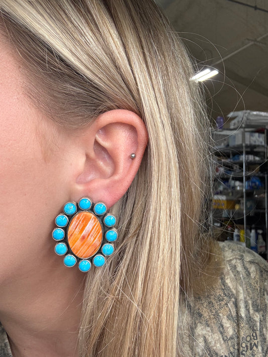 Orange Spiny CLIP Earrings #B by Federico Jimenez