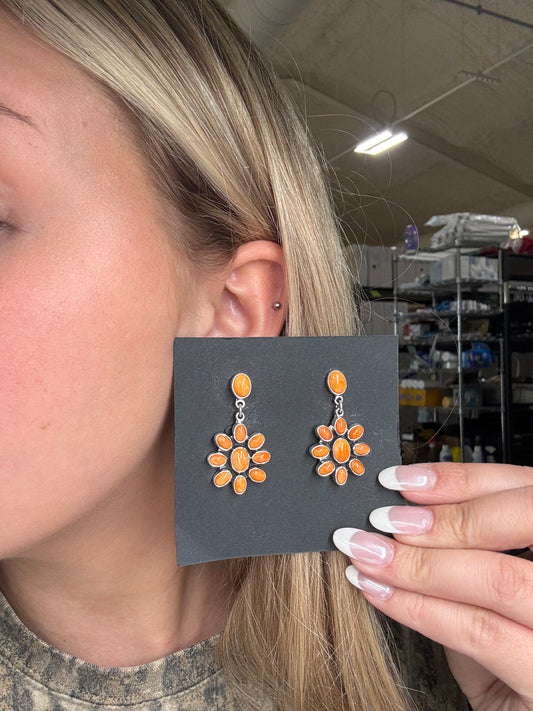 Orange Spiny Earrings #A2 by Federico Jimenez