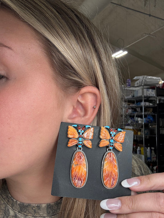 Orange Spiny Butterfly CLIP Earrings #6014 by Federico Jimenez