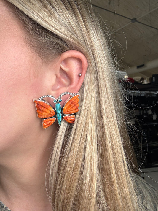 Orange Spiny Butterfly Earrings #6658 by Federico Jimenez