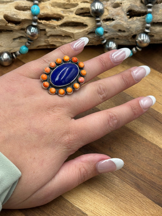 Lapis & Spiny Adjustable Ring #2-18 by Federico Jimenez