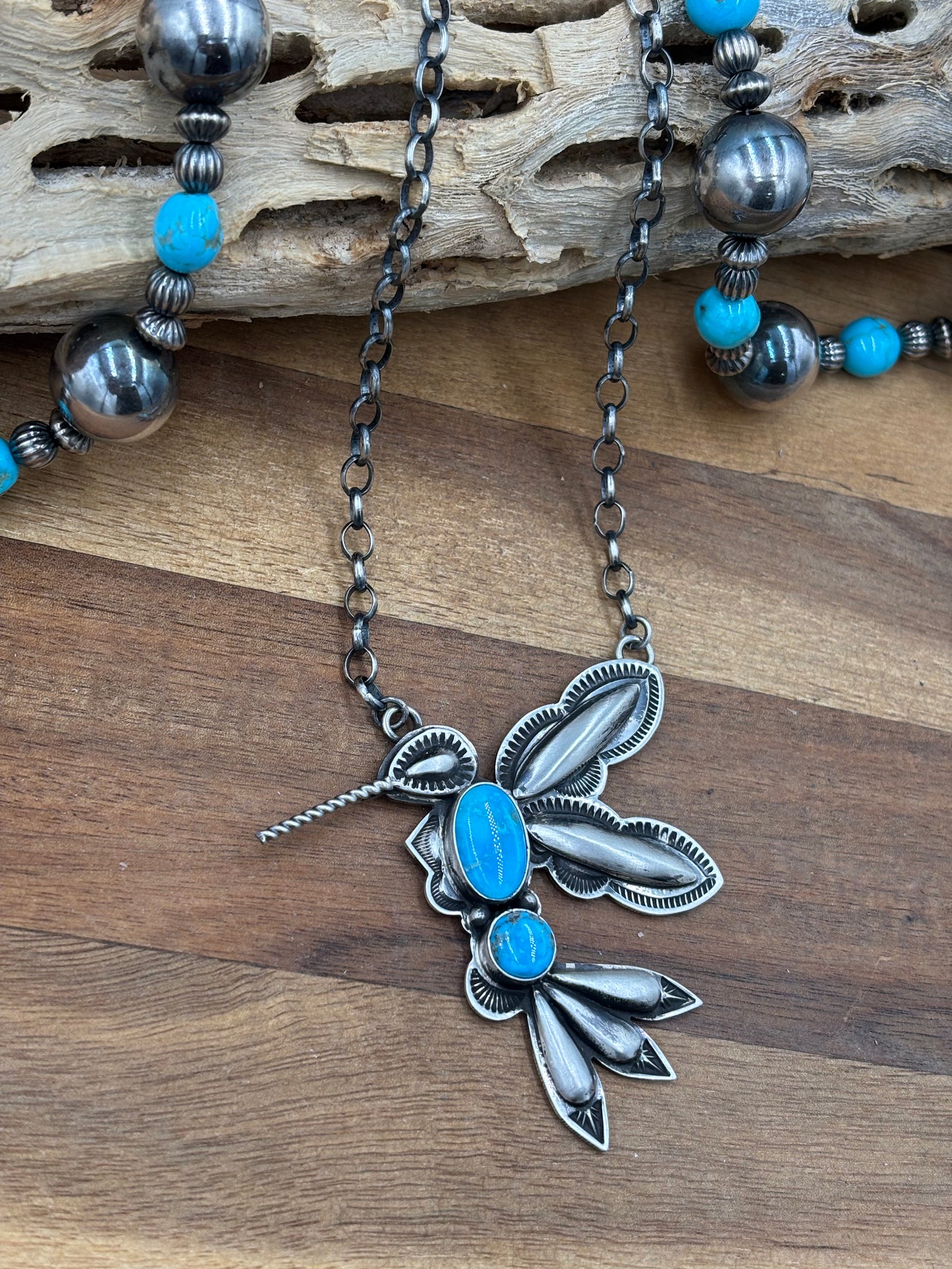 Turquoise #2 Hummingbird Necklace by Charles Johnson, Navajo