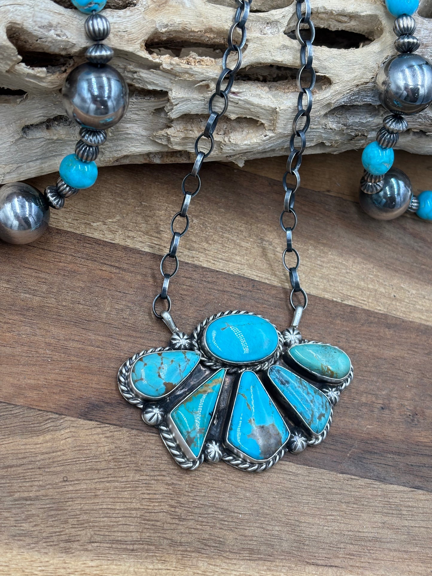 Turquoise Half Cluster Necklace #8 by Augustine Largo, Navajo