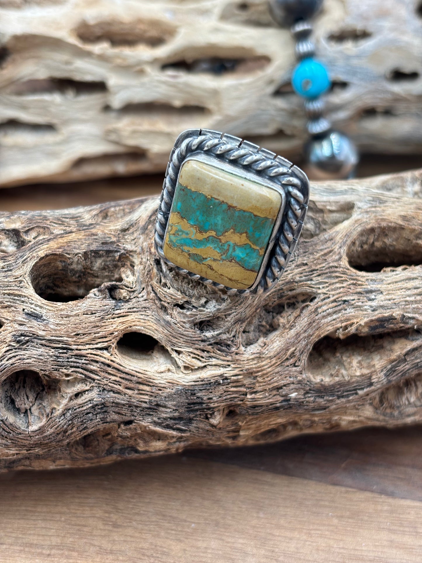 Ribbon Royston Turquoise Ring Size 11 by Gabriel Jurardo, Mexican