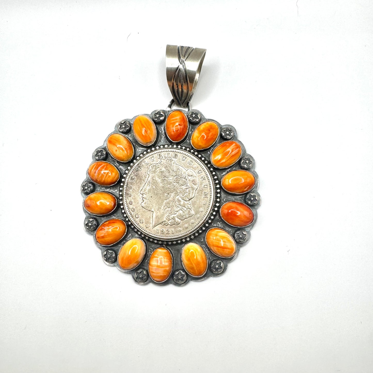 1921 Coin & Orange Spiny Oyster Pendant