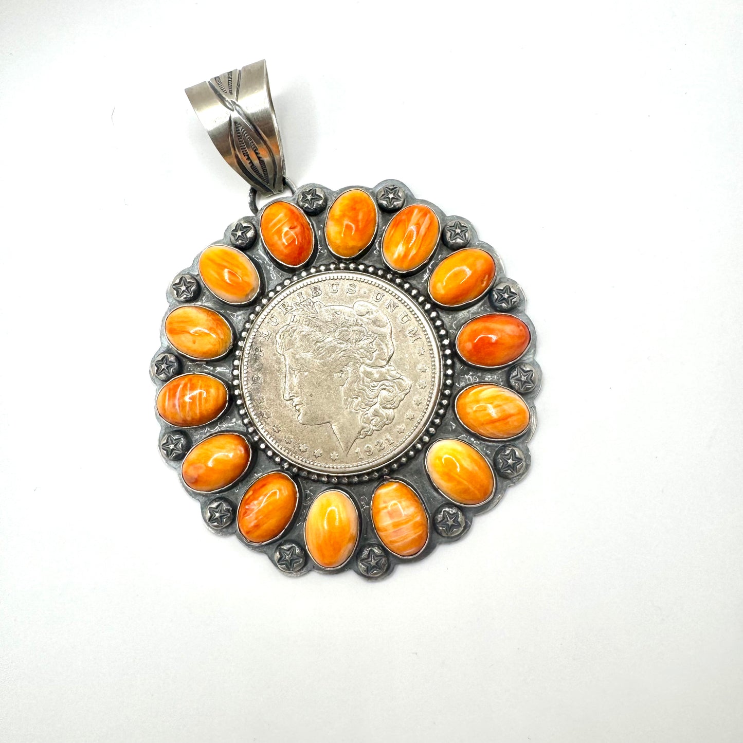 1921 Coin & Orange Spiny Oyster Pendant