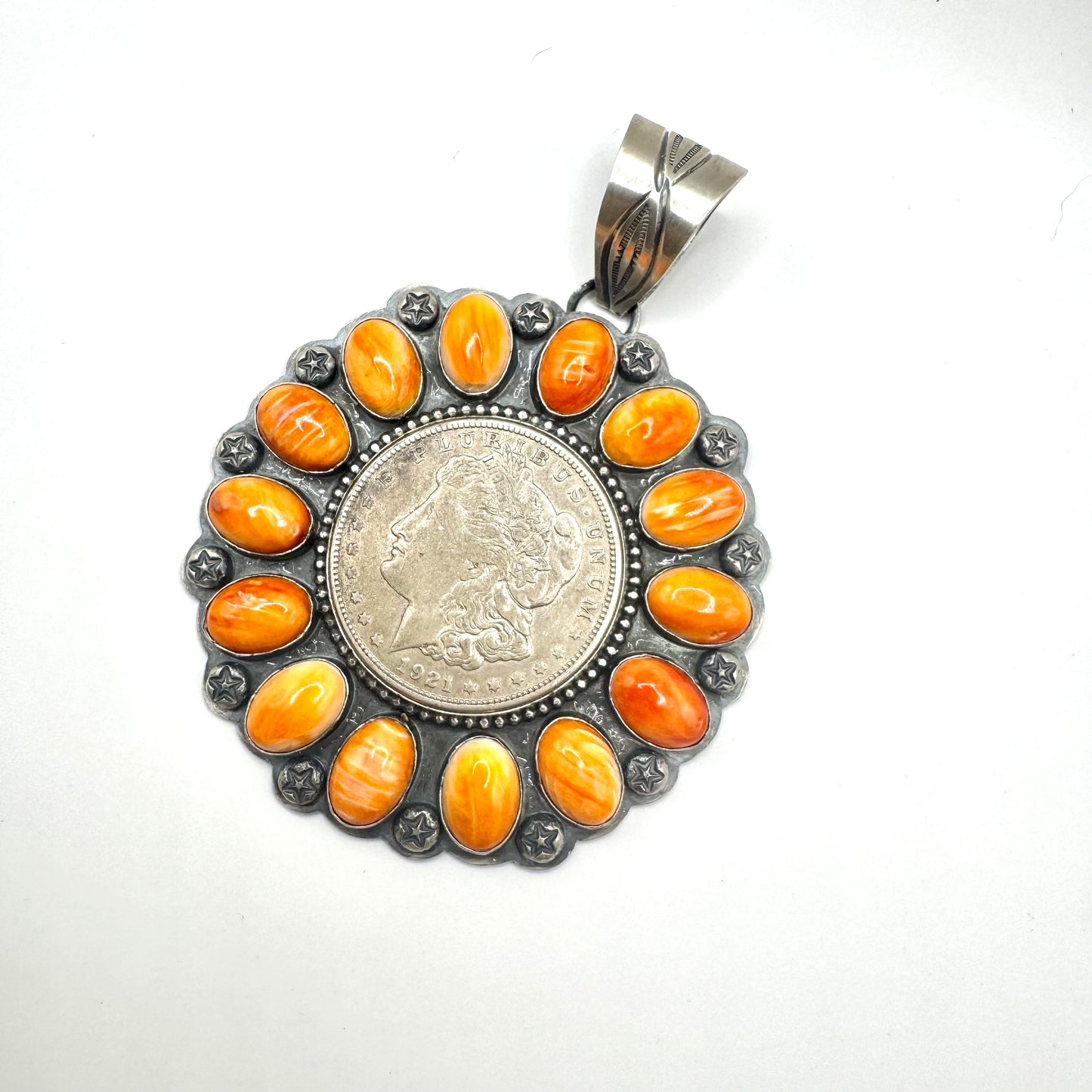 1921 Coin & Orange Spiny Oyster Pendant