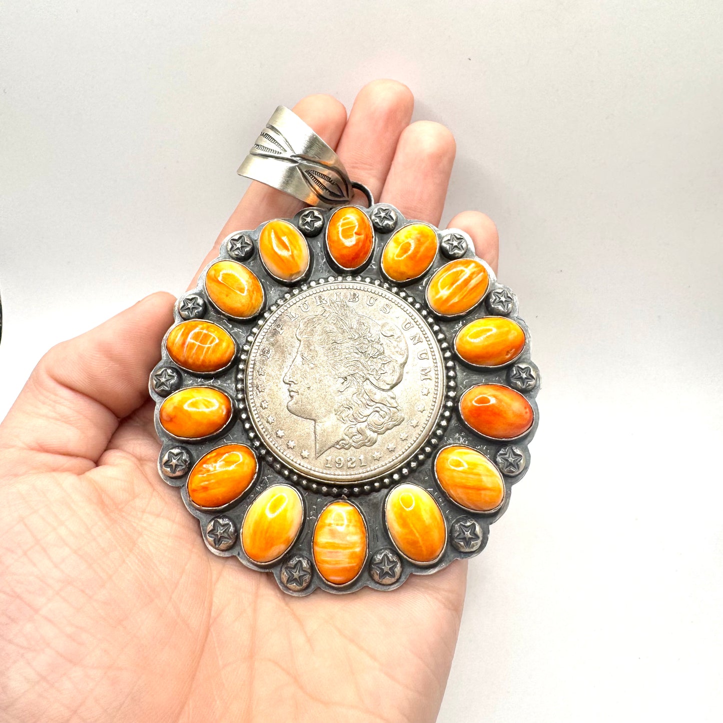 1921 Coin & Orange Spiny Oyster Pendant