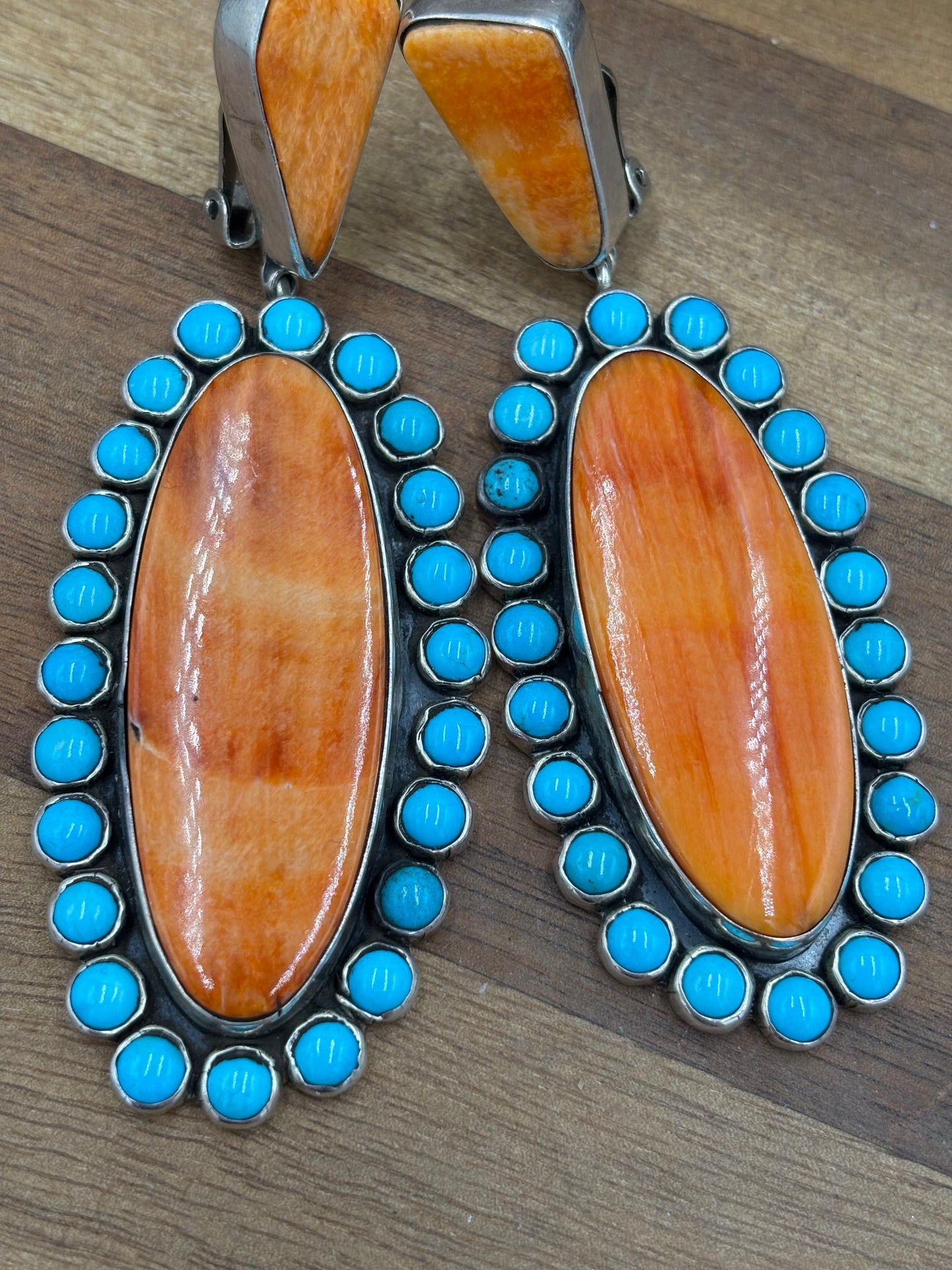 Orange Spiny & Turquoise Cluster CLIP Earrings by Federico Jimenez