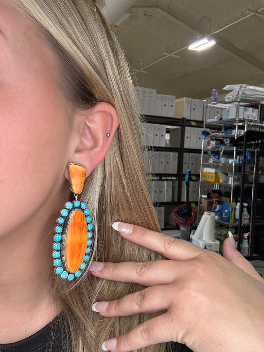 Orange Spiny & Turquoise Cluster CLIP Earrings by Federico Jimenez