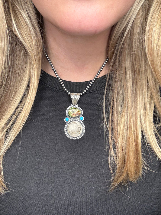 Sonoran Gold Turquoise Chief Head Nickel Pendant
