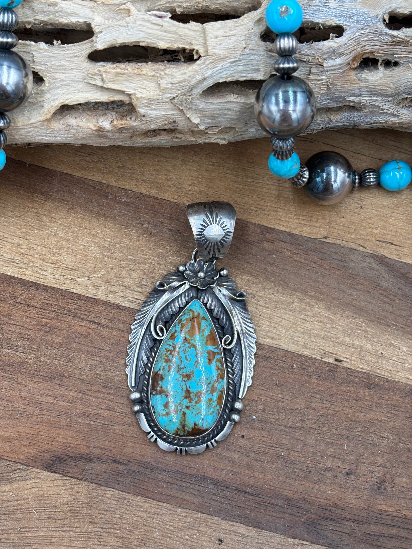 Kingman Turquoise Pendant by Alfred Martinez, Navajo