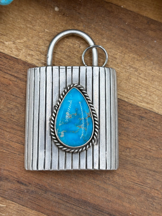Turquoise Lock Pendant by Charles Johnson, Navajo