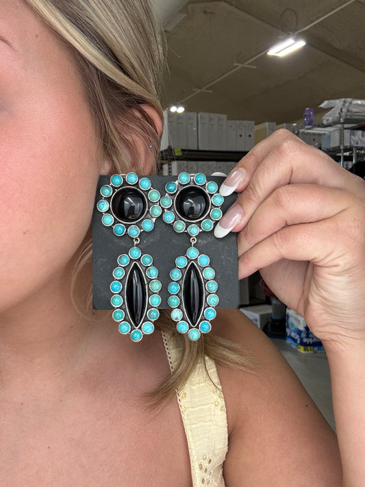 Black Onyx & Turquoise CLIP Earrings #4031 by Federico Jimenez