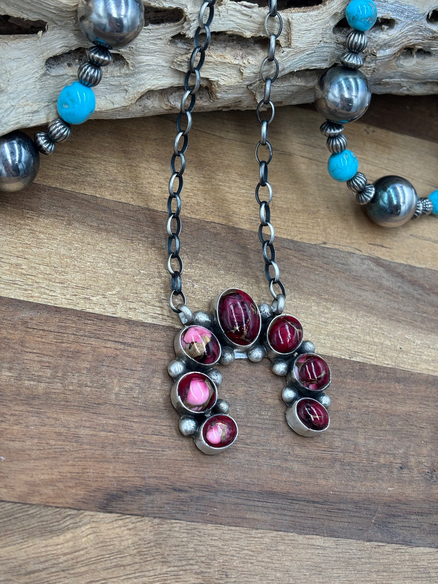 Rose Dahlia Naja Necklace #1 by Augustine Largo, Navajo