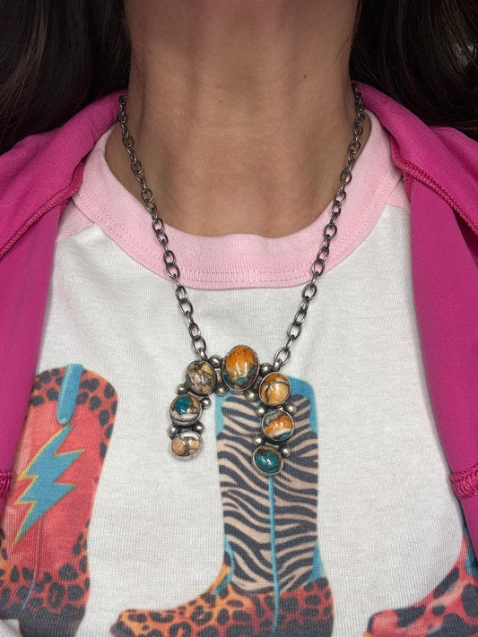 Spiny Turquoise Naja Necklace #3 by Augustine Largo, Navajo