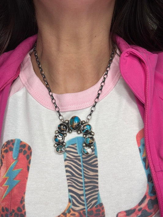 Kingman Crush Naja Necklace #1 by Augustine Largo, Navajo