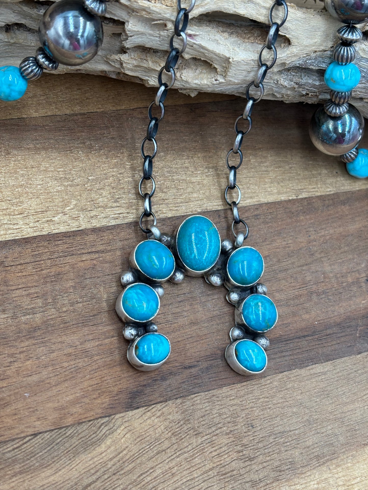 Kingman Turquoise Naja Necklace #2 by Augustine Largo, Navajo