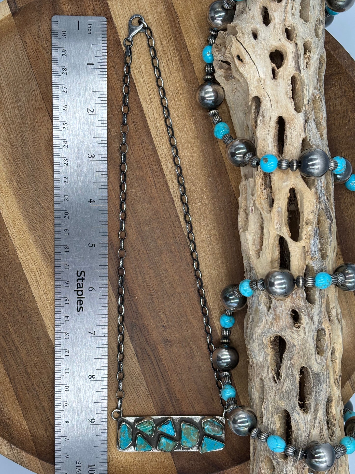 Kingman Turquoise Zuni Bar #1 Necklace by Jude Candeleria, Zuni