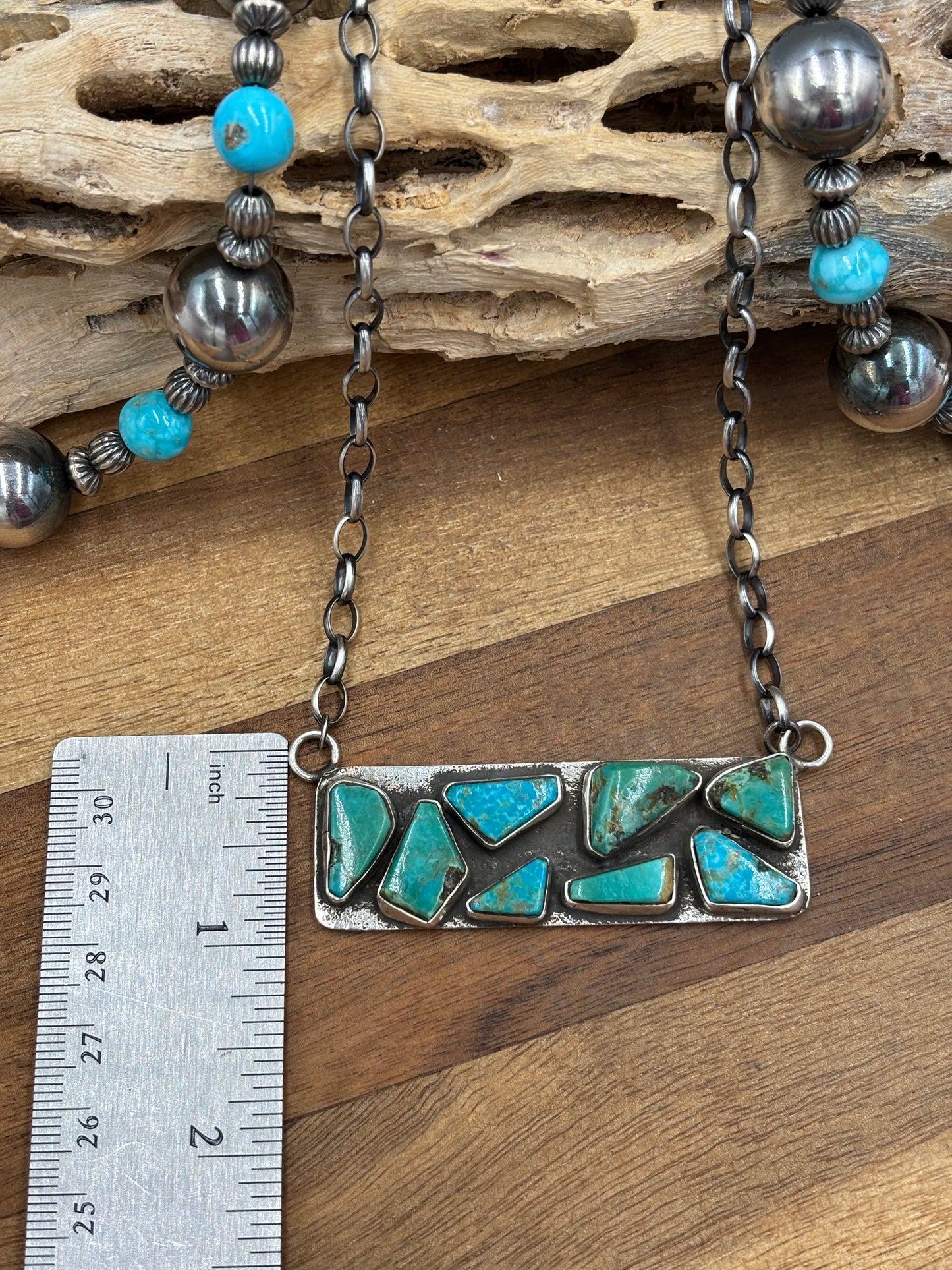 Kingman Turquoise Zuni Bar #2 Necklace by Jude Candeleria, Zuni