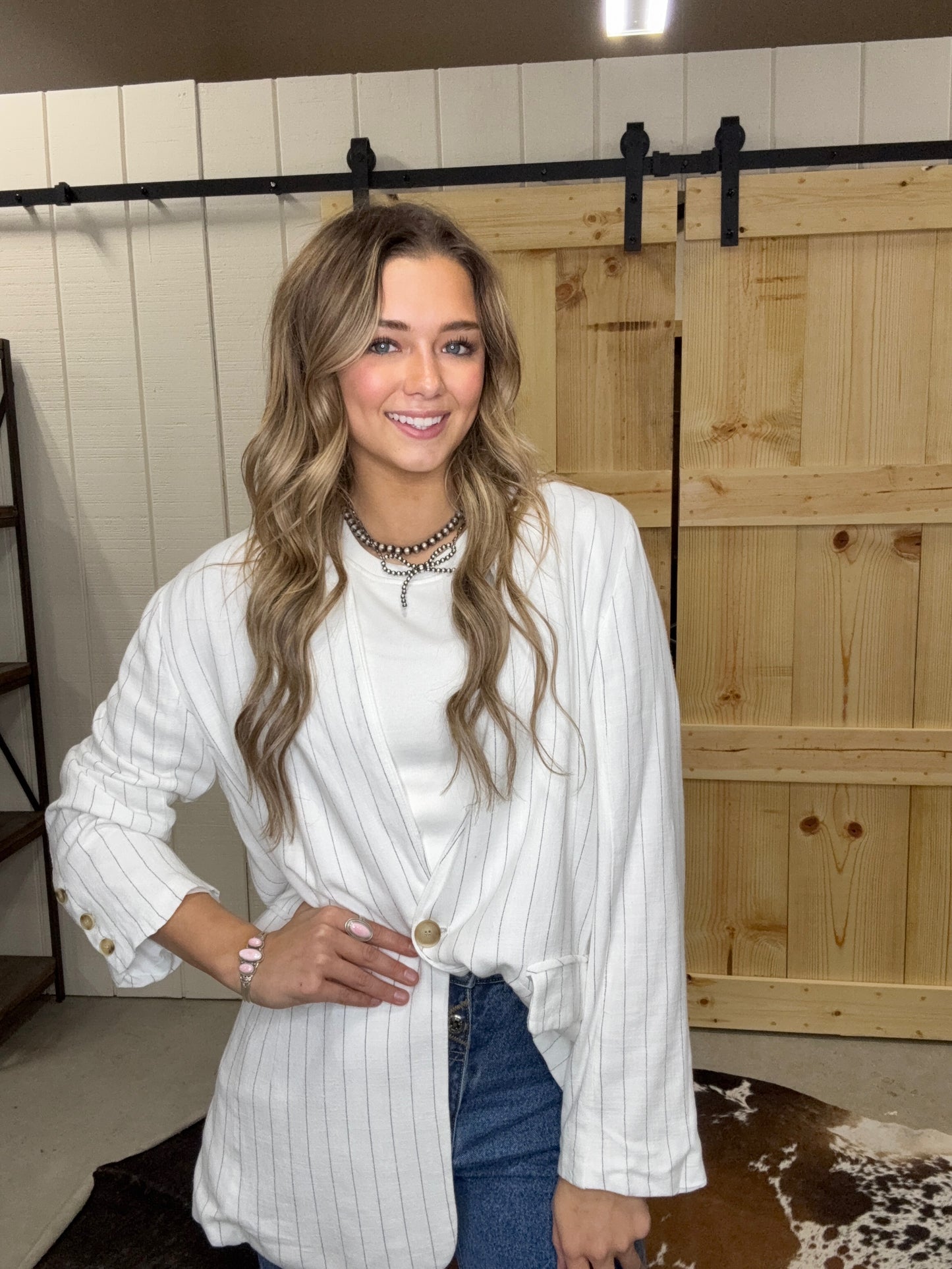 The Whitley White Striped Blazer