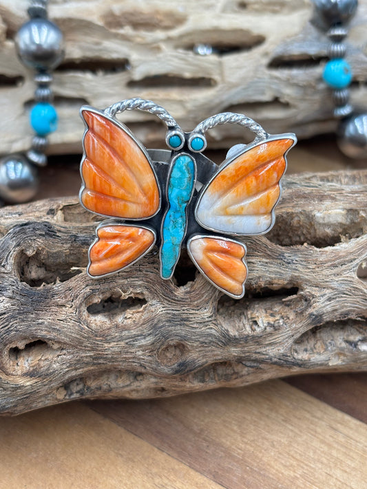 Orange Spiny Adjustable Butterfly Ring by Federico Jimenez