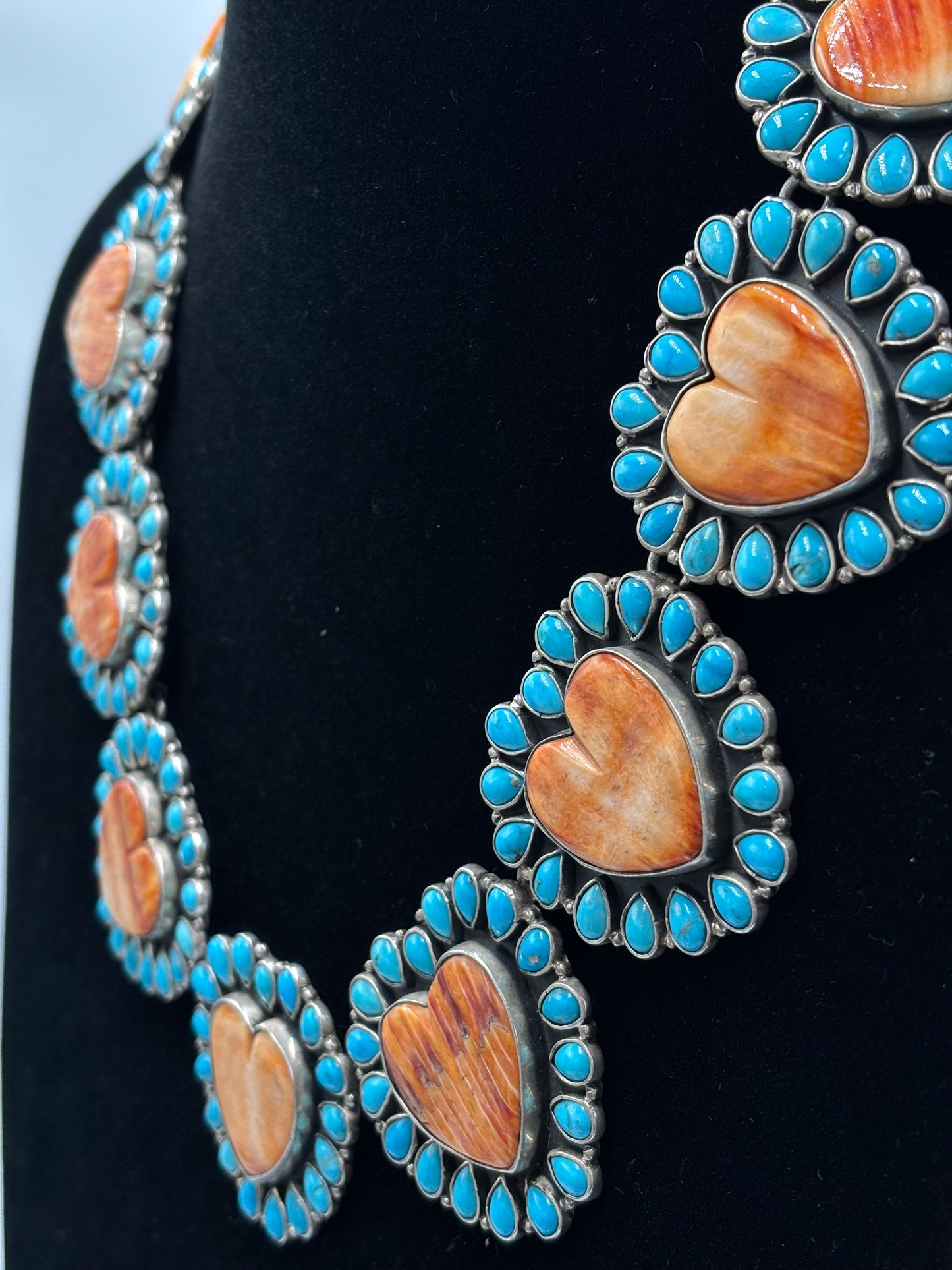 Orange Spiny & Turquoise Heart Necklace by Federico Jimenez