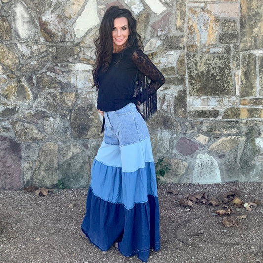 Blue Bird Tiered Denim Pants