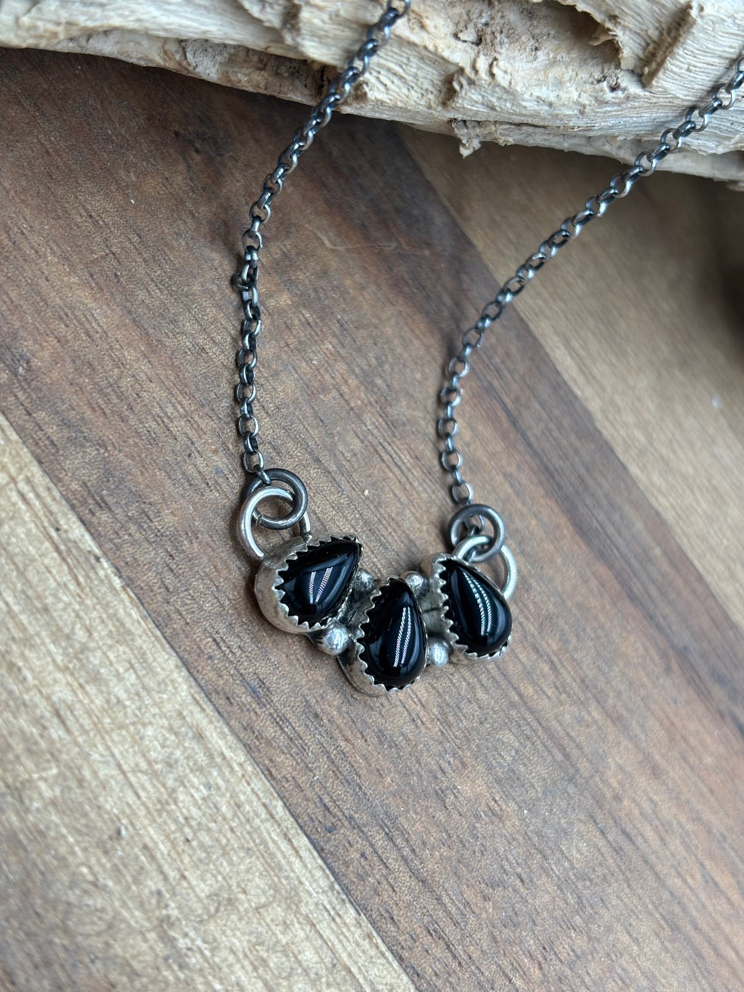 Black Onyx 3 Stone Necklace
