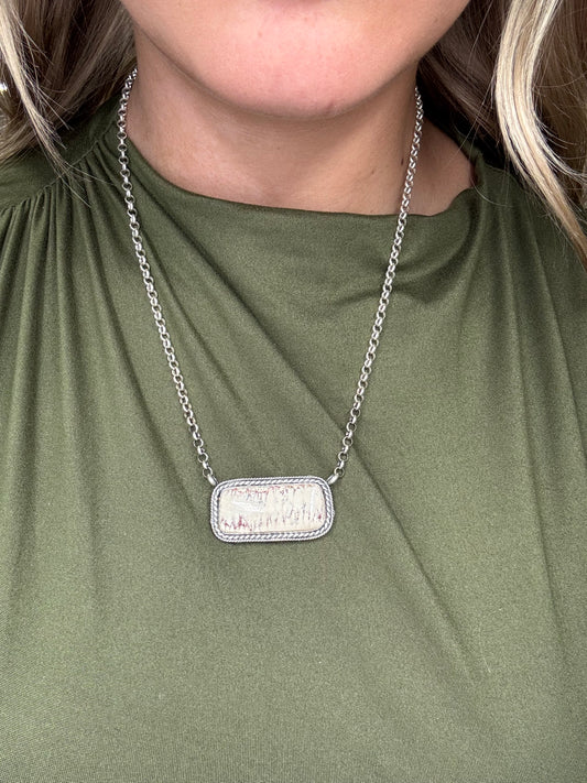 Red Buffalo & Natural Cowhide Bar Necklace