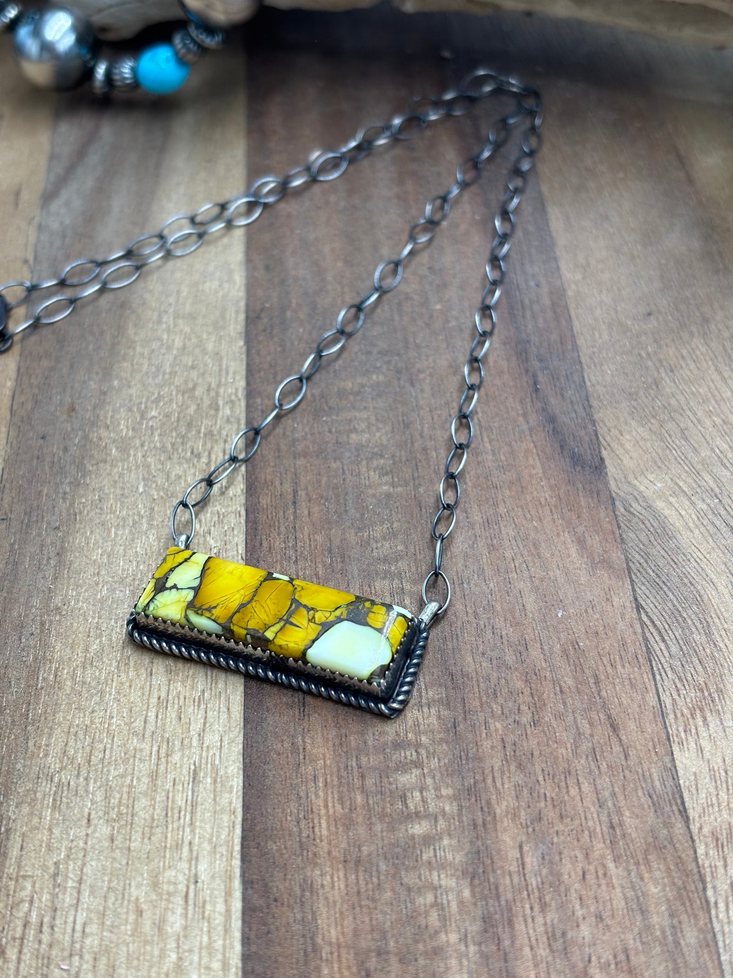 Honey Dahlia Mojave Bar Necklace by Tia Long, Navajo