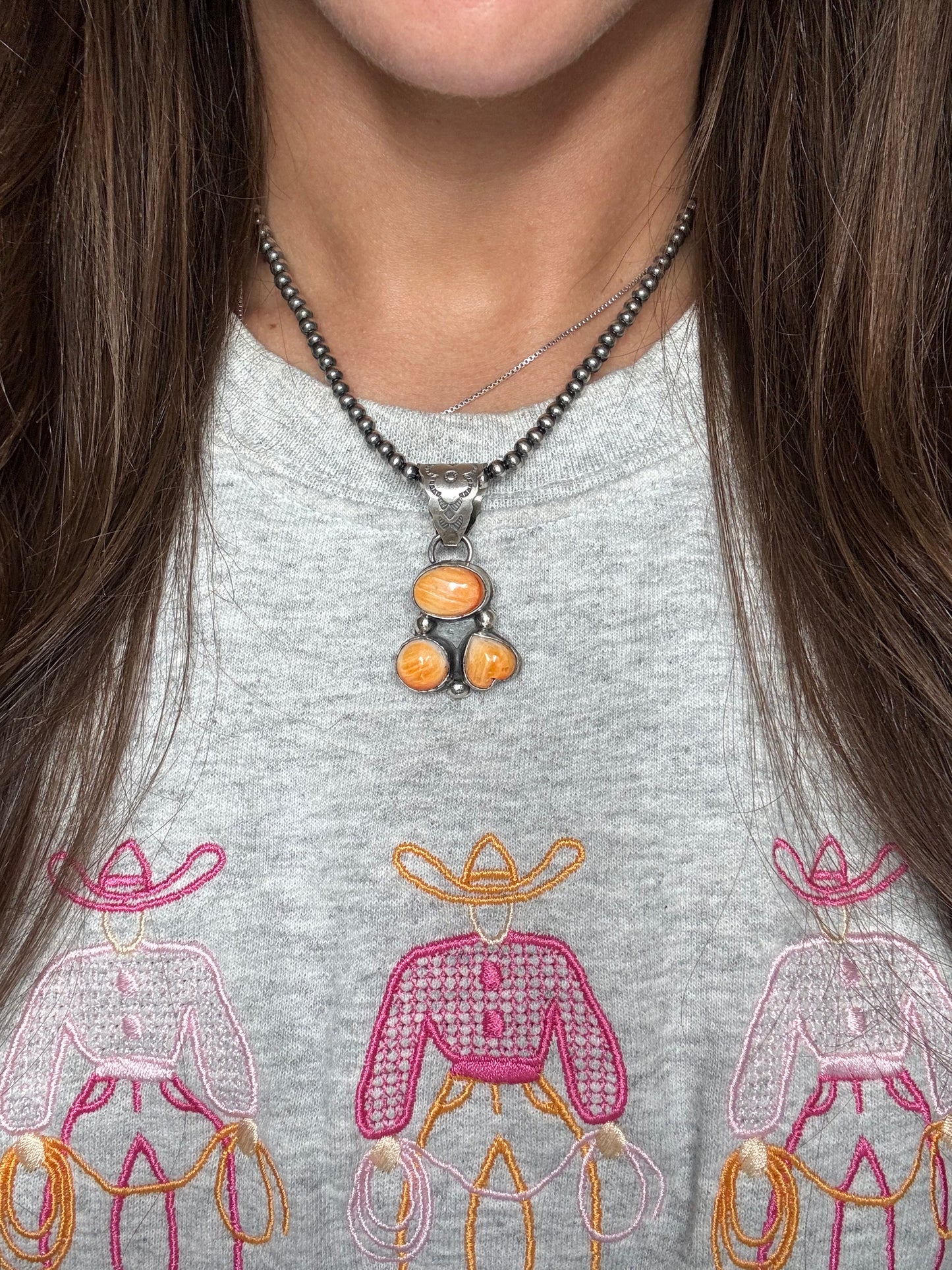 Orange Spiny Heart Cluster Pendant by Gilbert Nez, Navajo