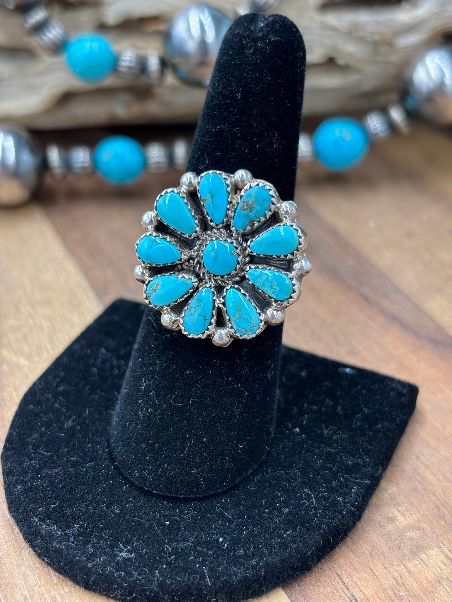 Turquoise Cluster Ring #726-2 by Arthur J Williams, Navajo