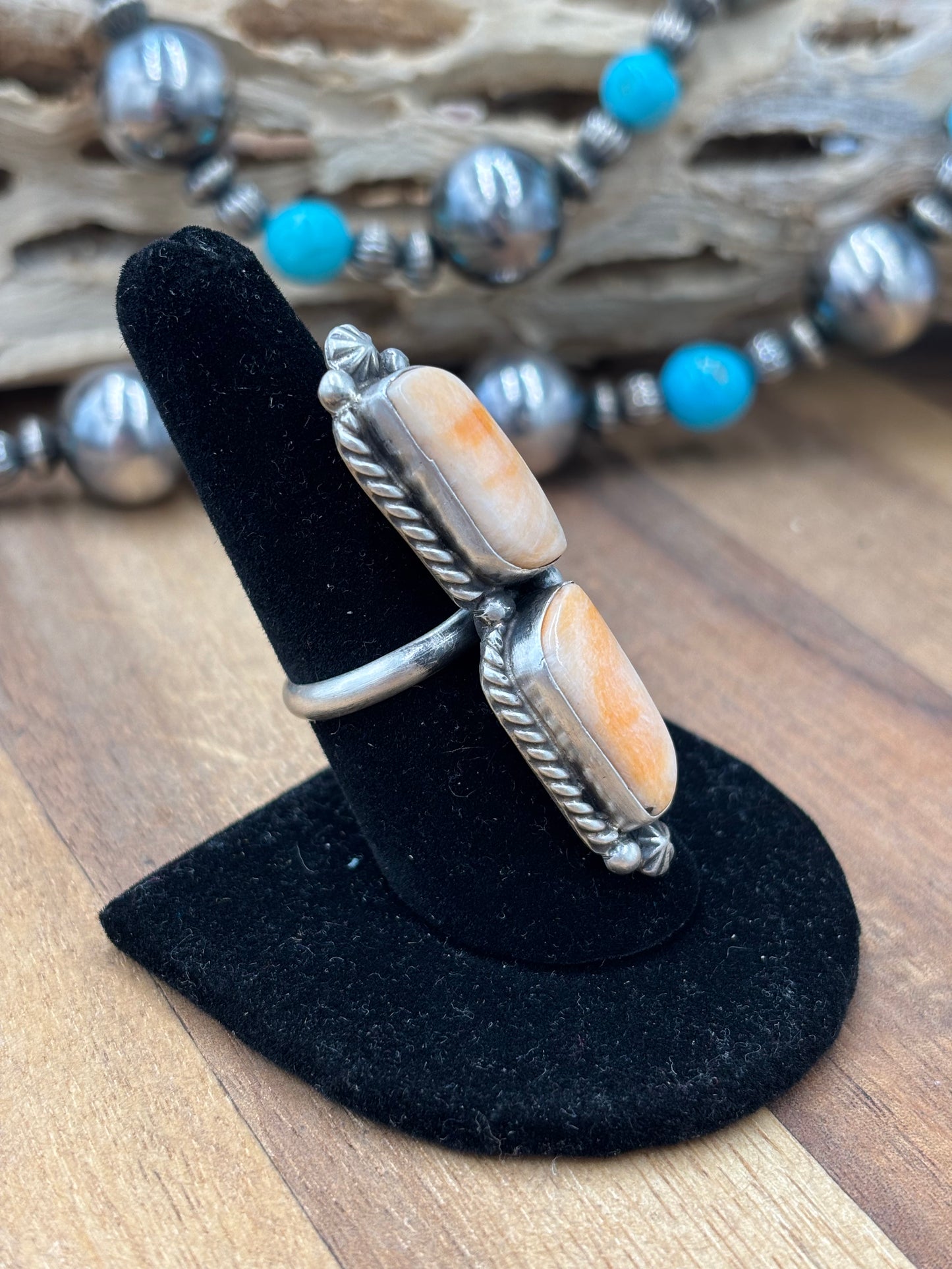 Orange Spiny Adjustable Ring #726 by Eugene Belone, Navajo