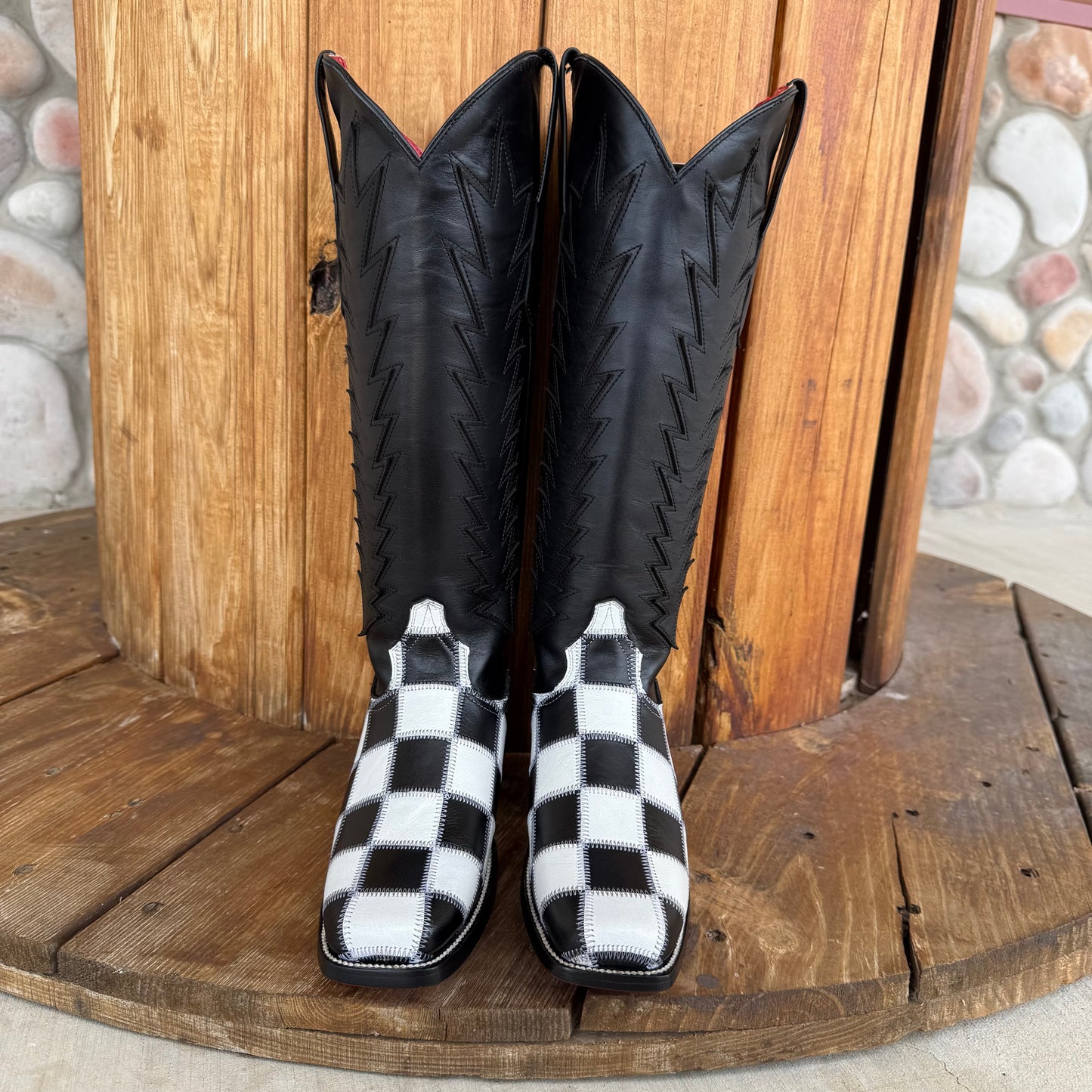 Signature Turquoise Reata Boot – Checkmate Red Bottom Square Toe